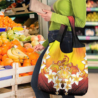 Tahiti Heiva Festival Grocery Bag Tahitian Vahine Plumeria Flowers