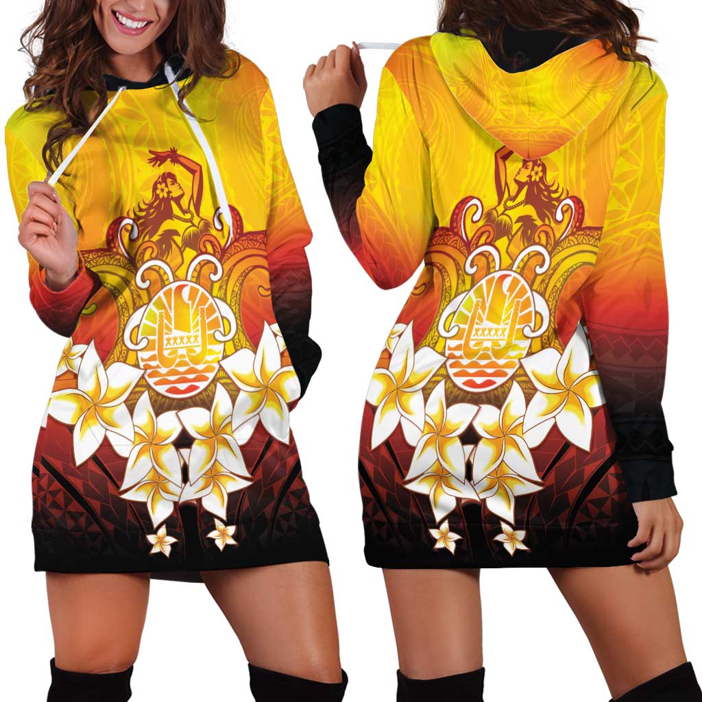Tahiti Heiva Festival Hoodie Dress Tahitian Vahine Plumeria Flowers