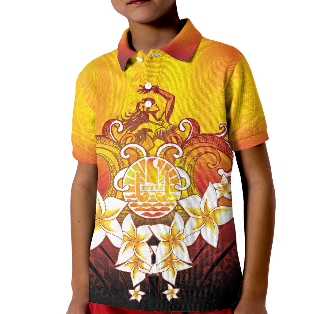Tahiti Heiva Festival Kid Polo Shirt Tahitian Vahine Plumeria Flowers