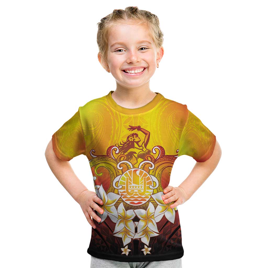 Tahiti Heiva Festival Kid T Shirt Tahitian Vahine Plumeria Flowers
