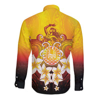 Tahiti Heiva Festival Long Sleeve Button Shirt Tahitian Vahine Plumeria Flowers