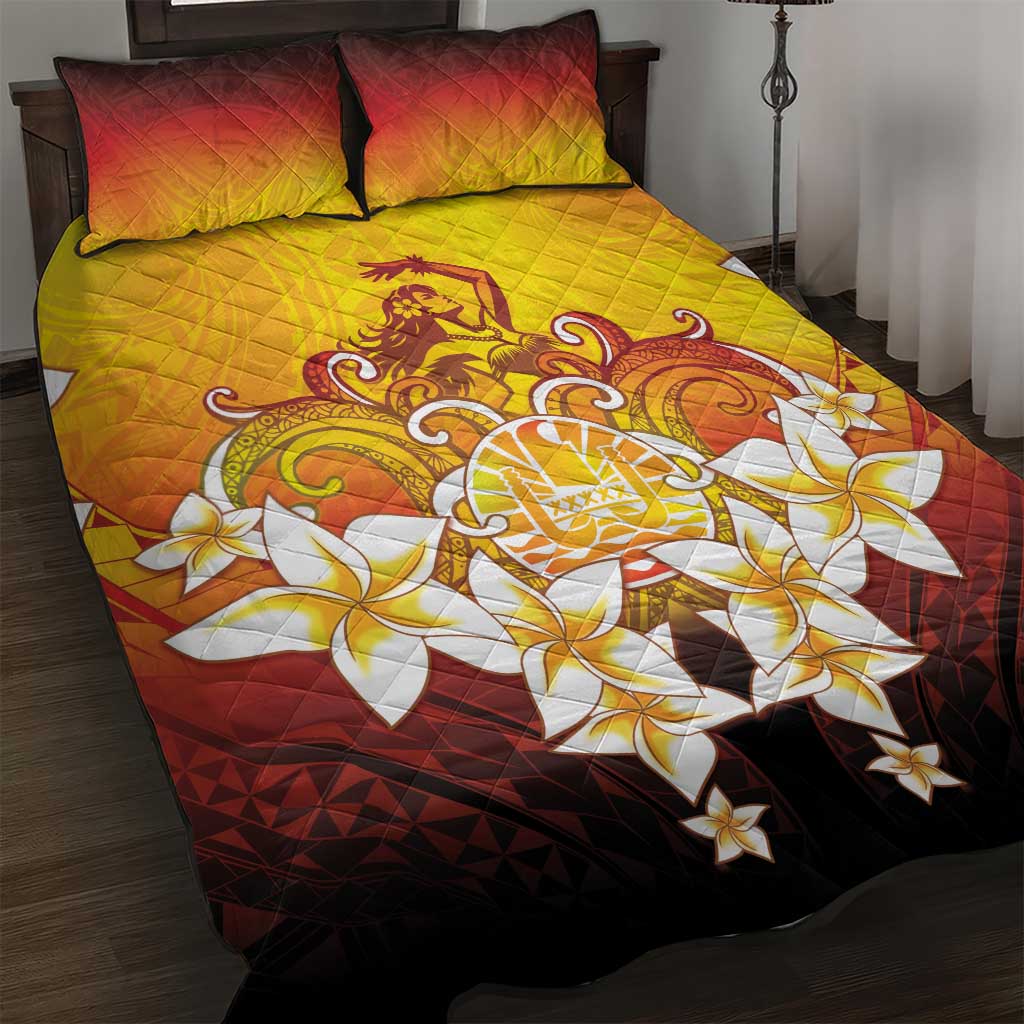 Tahiti Heiva Festival Quilt Bed Set Tahitian Vahine Plumeria Flowers