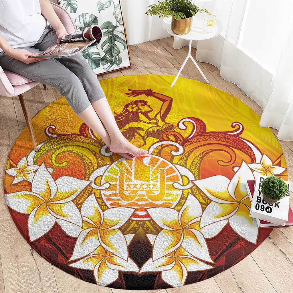 Tahiti Heiva Festival Round Carpet Tahitian Vahine Plumeria Flowers