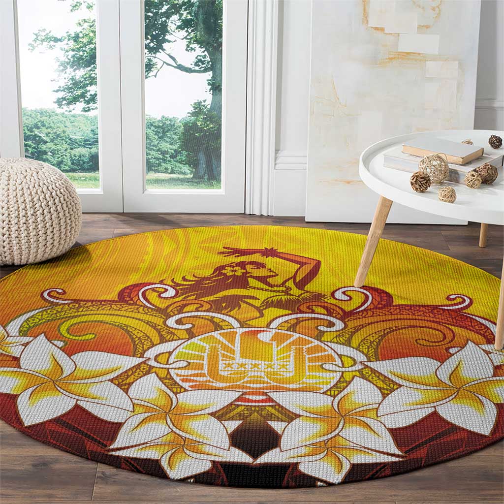 Tahiti Heiva Festival Round Carpet Tahitian Vahine Plumeria Flowers