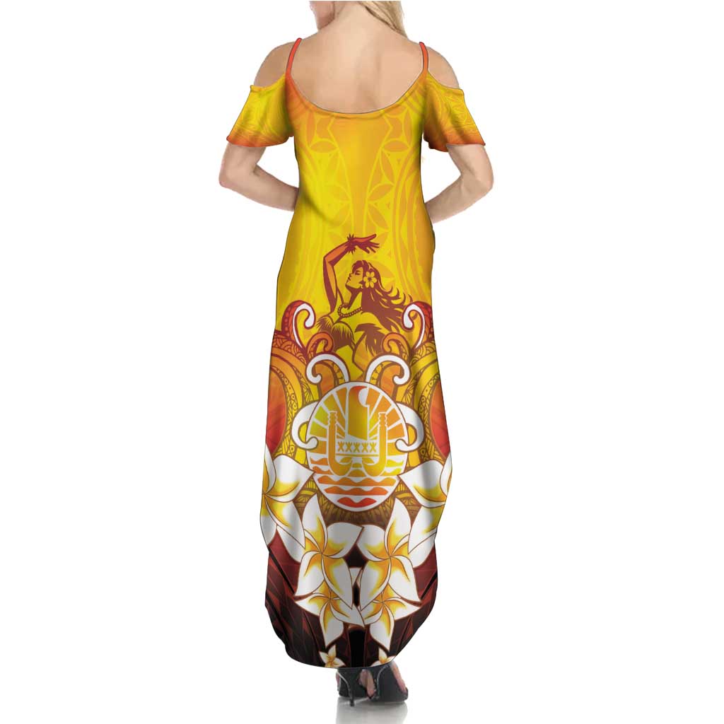 Tahiti Heiva Festival Summer Maxi Dress Tahitian Vahine Plumeria Flowers