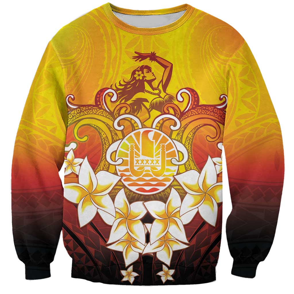 Tahiti Heiva Festival Sweatshirt Tahitian Vahine Plumeria Flowers