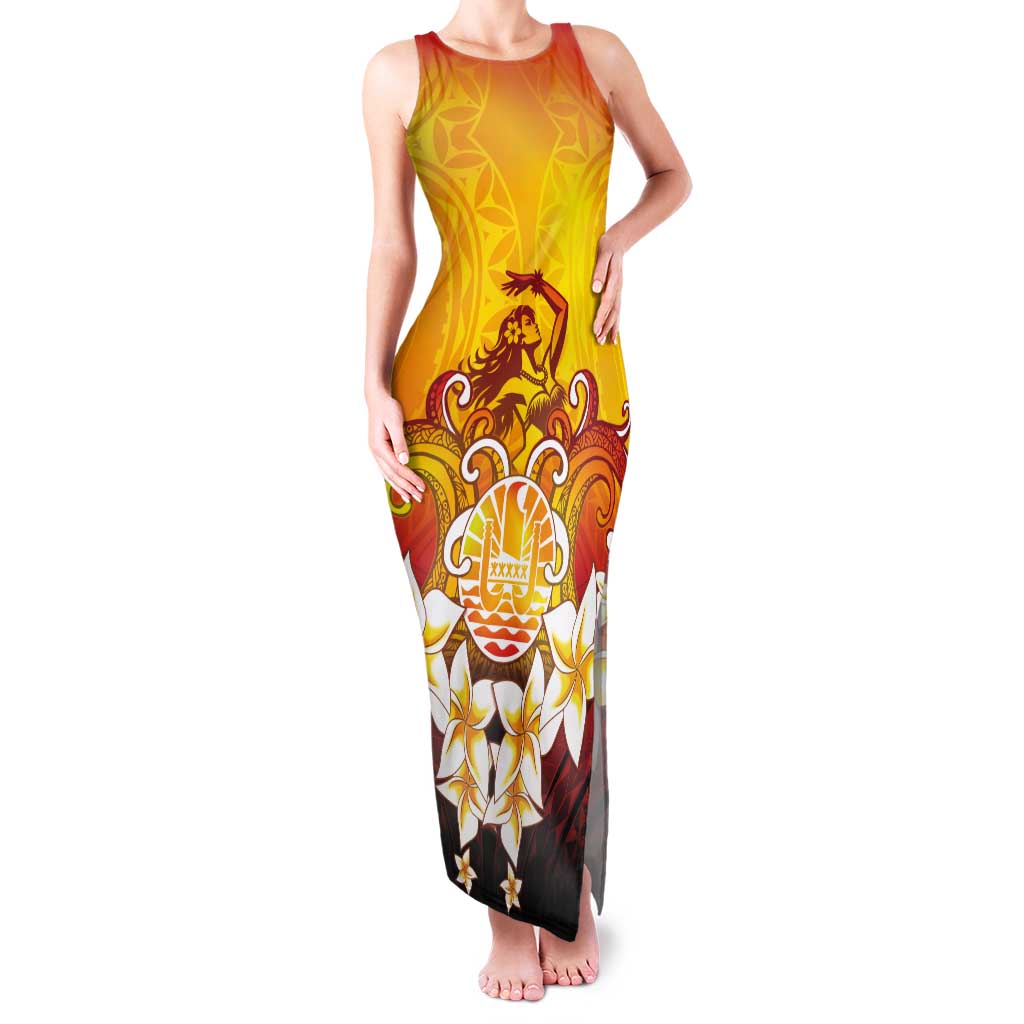 Tahiti Heiva Festival Tank Maxi Dress Tahitian Vahine Plumeria Flowers