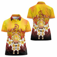 Tahiti Heiva Festival Women Polo Shirt Tahitian Vahine Plumeria Flowers