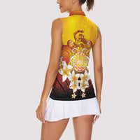 Tahiti Heiva Festival Women Sleeveless Polo Shirt Tahitian Vahine Plumeria Flowers