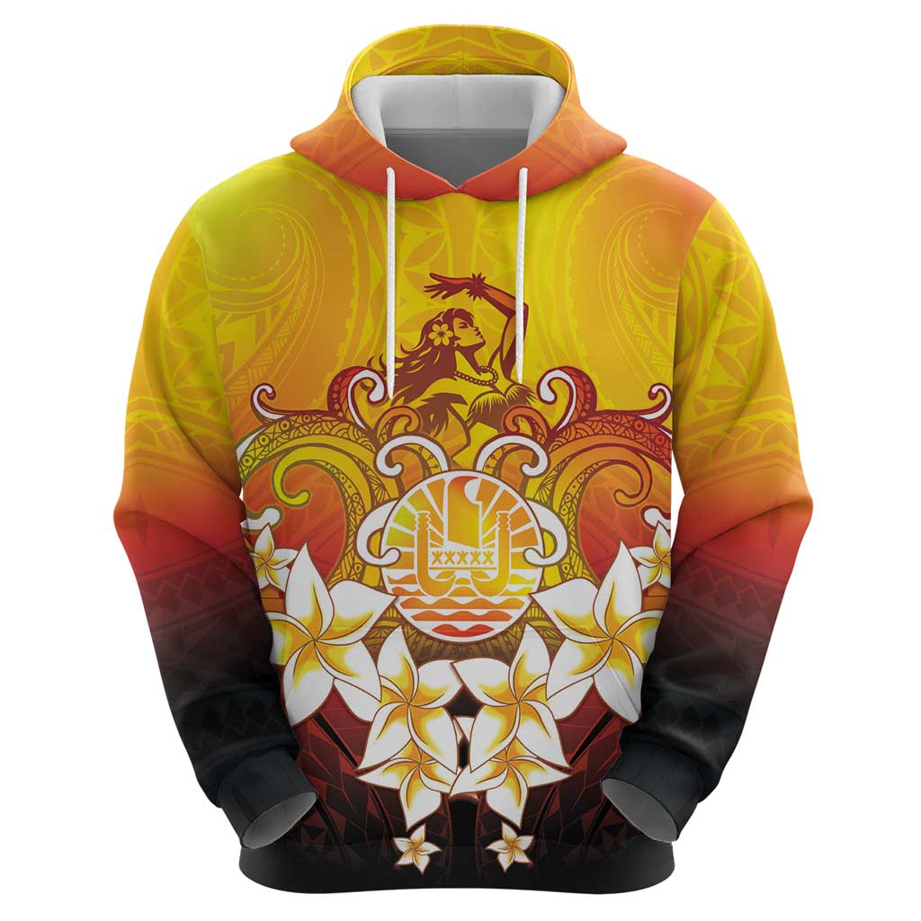 Tahiti Heiva Festival Zip Hoodie Tahitian Vahine Plumeria Flowers