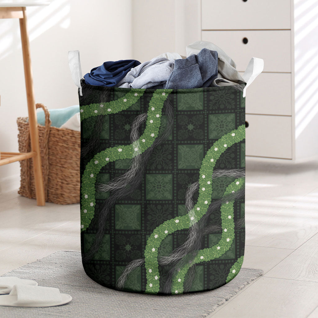 Hawaiian Quilt Laundry Basket Pele Hair Hinahina Lei Black Version LT05 Black - Polynesian Pride