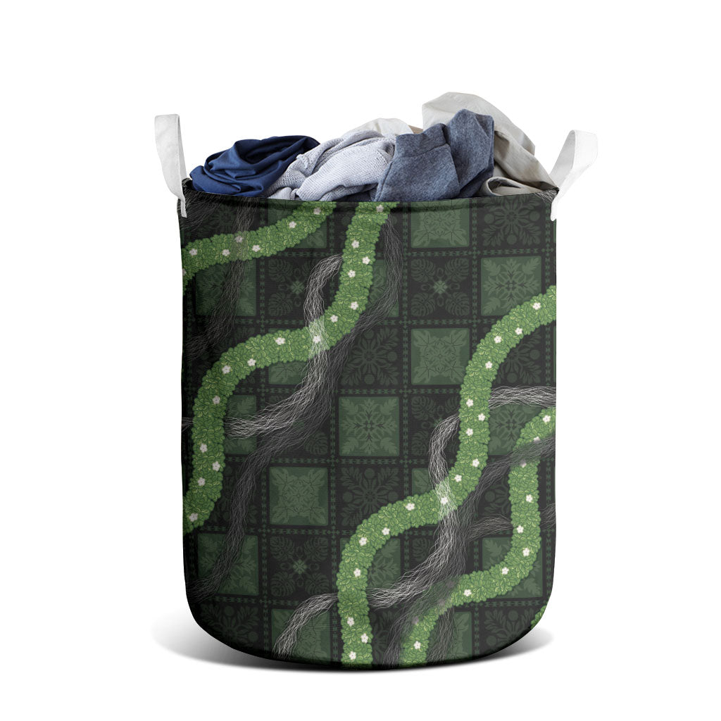 Hawaiian Quilt Laundry Basket Pele Hair Hinahina Lei Black Version LT05 - Polynesian Pride