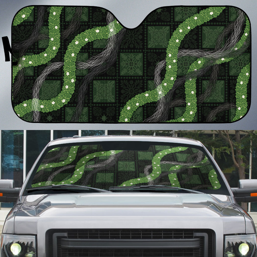 Hawaiian Quilt Auto Sun Shade Pele Hair Hinahina Lei Black Version LT05 Black - Polynesian Pride