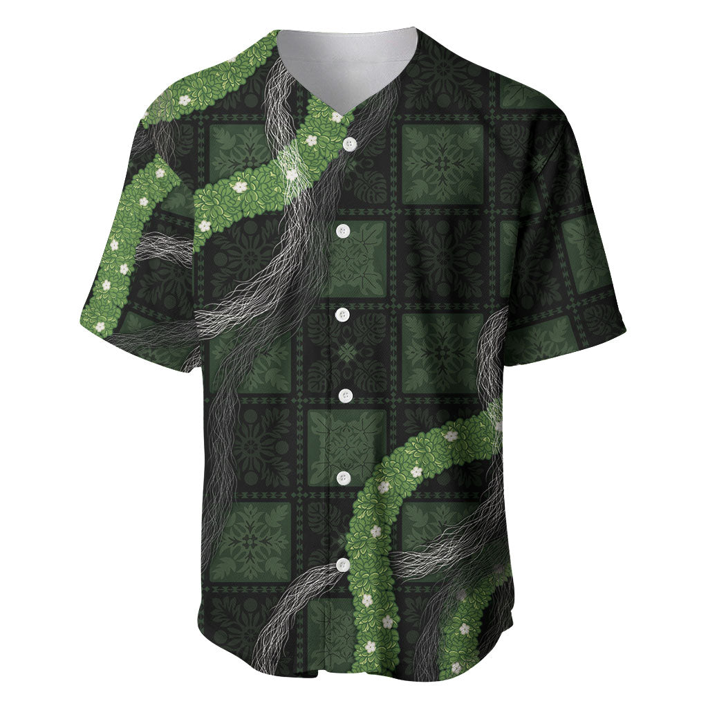 Hawaiian Quilt Baseball Jersey Pele Hair Hinahina Lei Black Version LT05 Black - Polynesian Pride