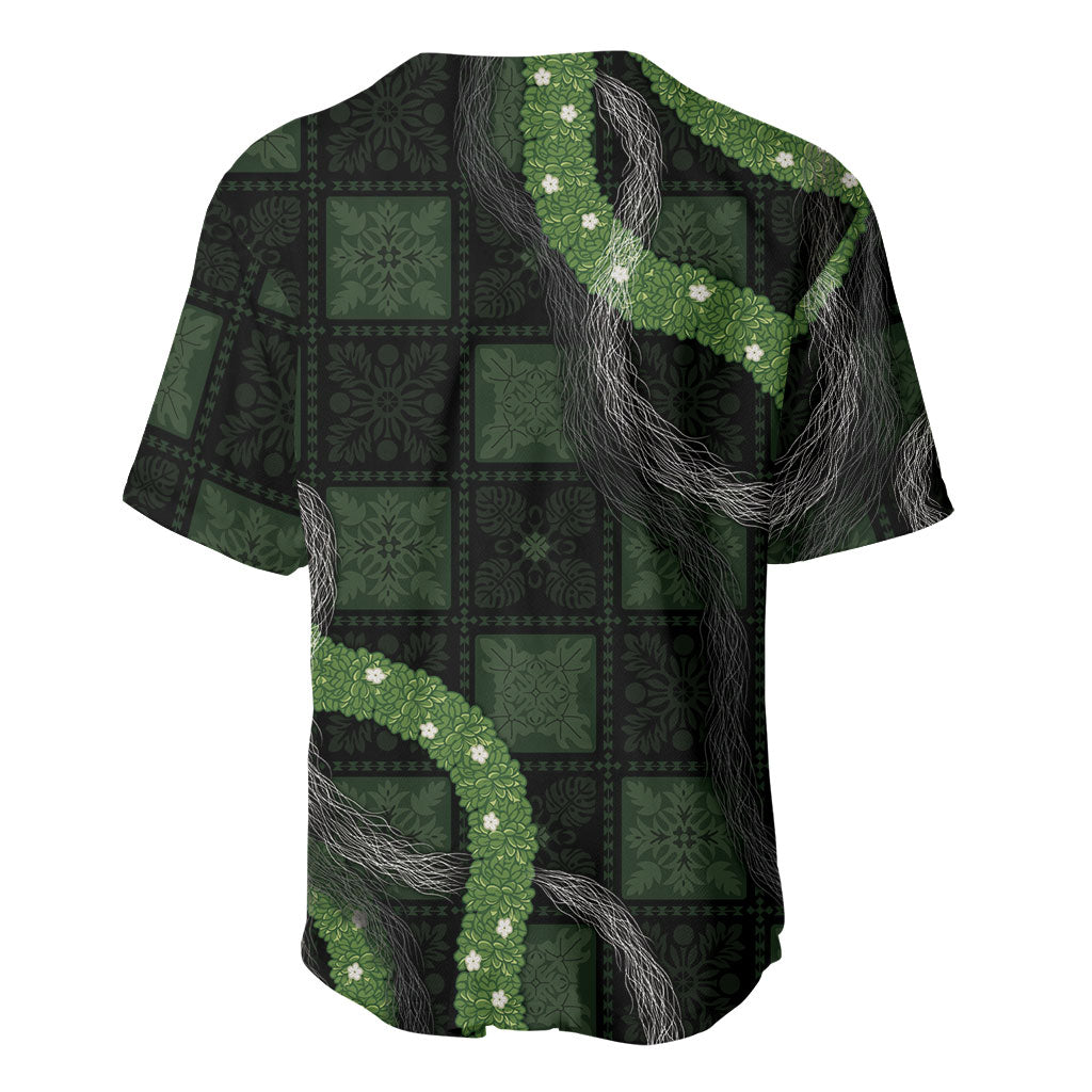 Hawaiian Quilt Baseball Jersey Pele Hair Hinahina Lei Black Version LT05 - Polynesian Pride