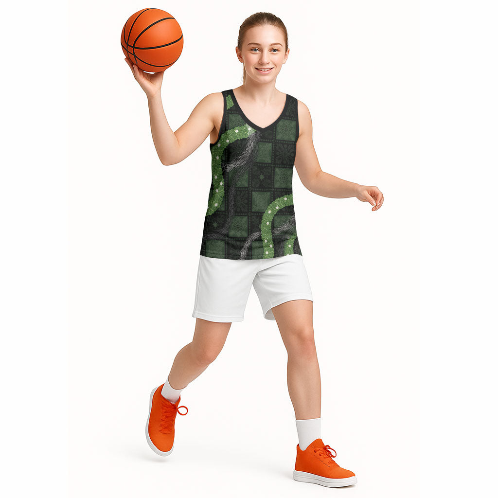 Hawaiian Quilt Basketball Jersey Pele Hair Hinahina Lei Black Version