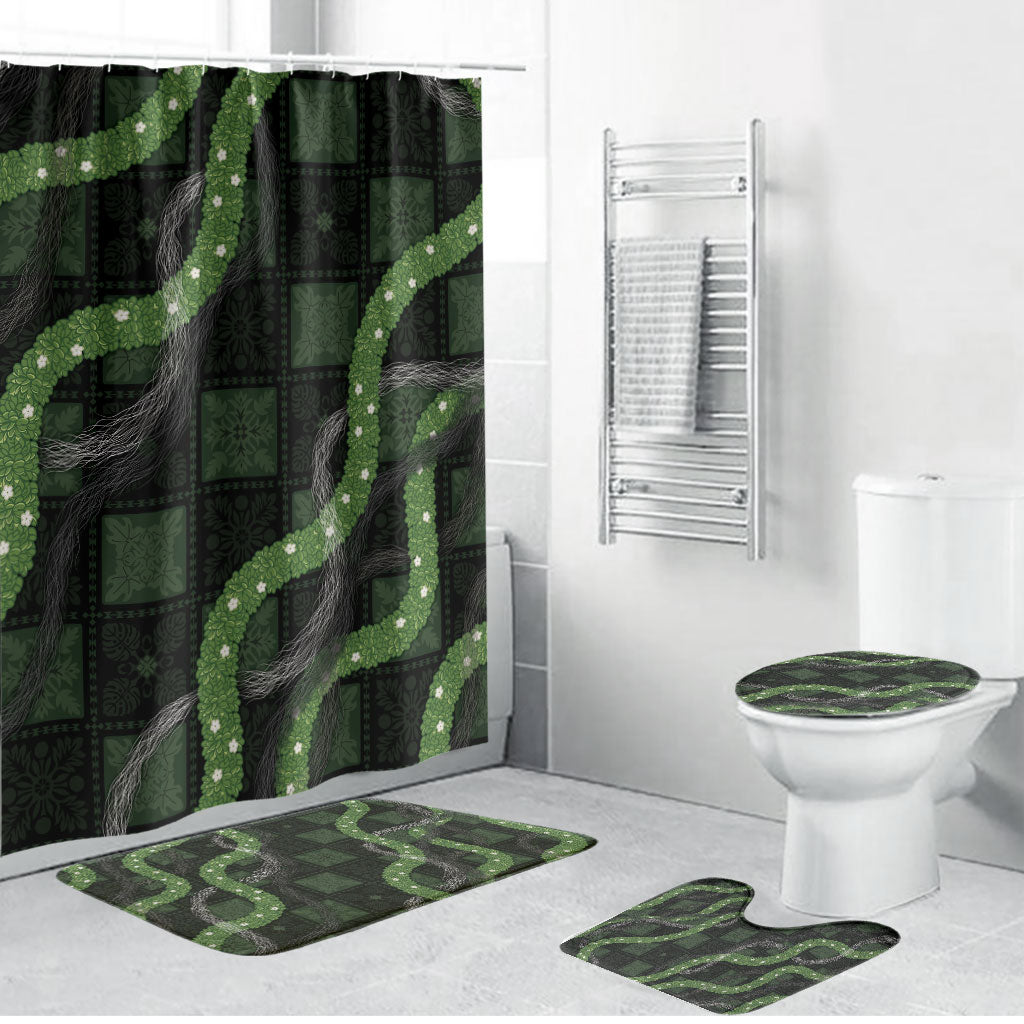 Hawaiian Quilt Bathroom Set Pele Hair Hinahina Lei Black Version