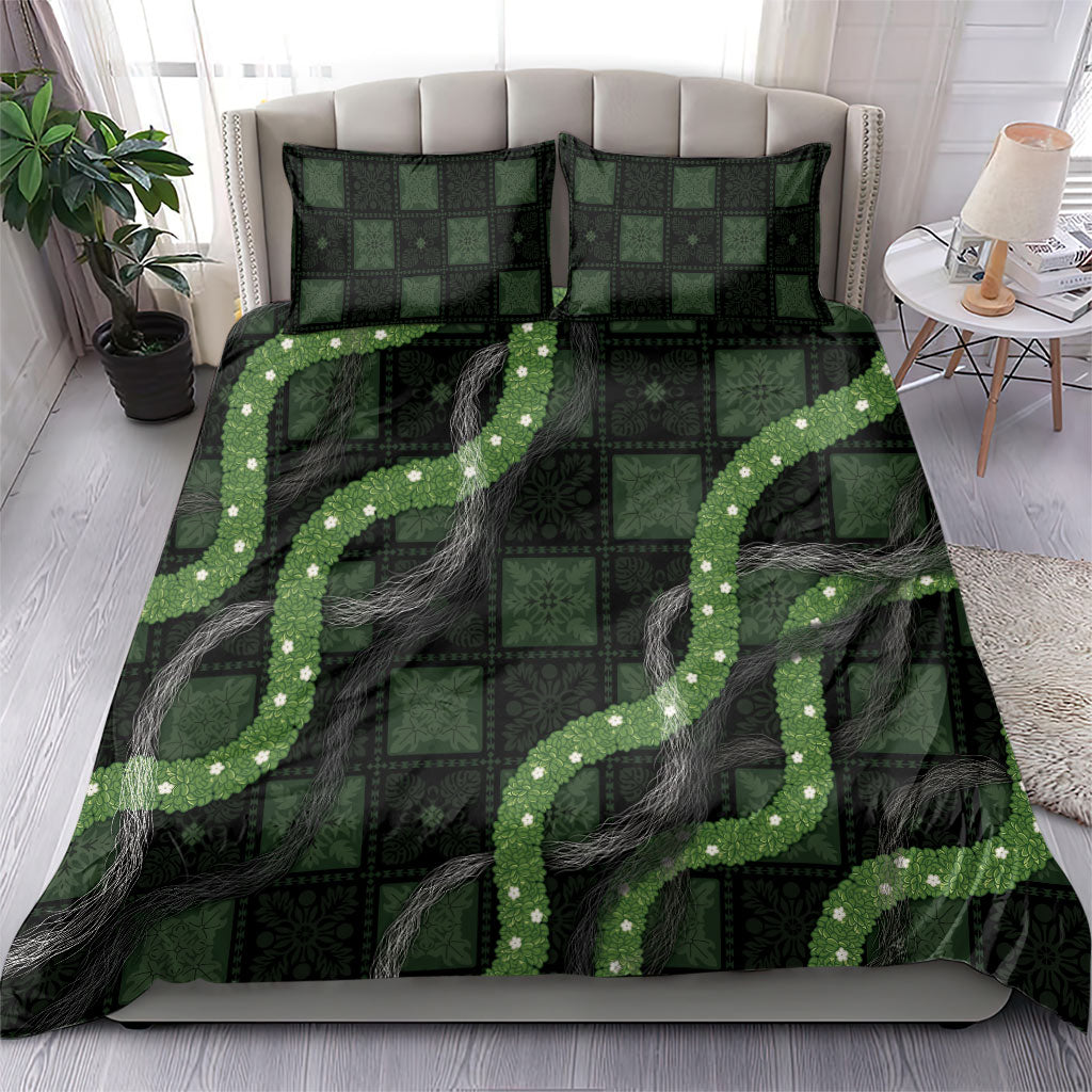 Hawaiian Quilt Bedding Set Pele Hair Hinahina Lei Black Version
