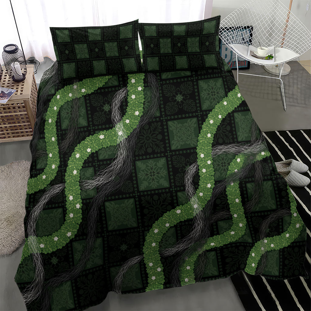 Hawaiian Quilt Bedding Set Pele Hair Hinahina Lei Black Version