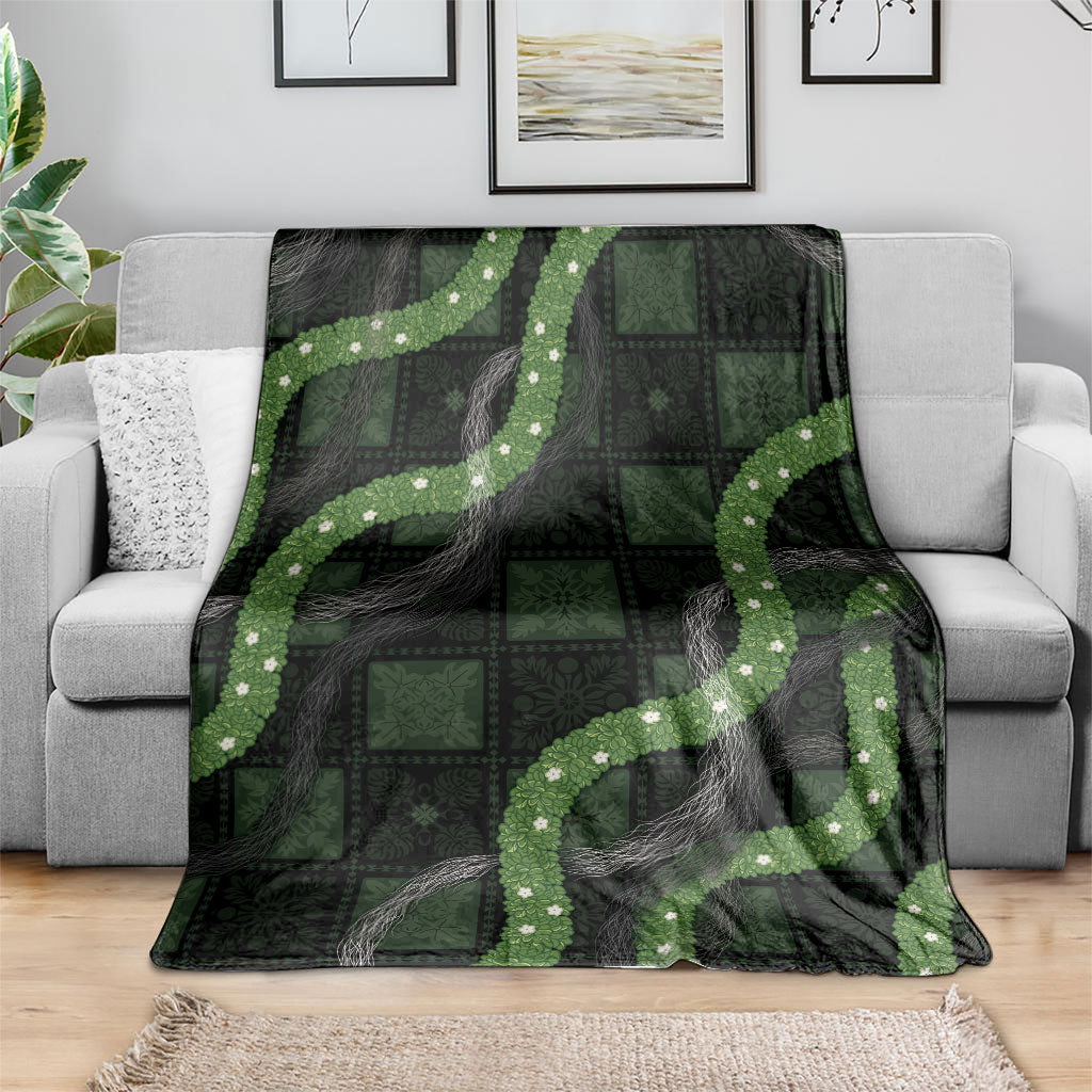 Hawaiian Quilt Blanket Pele Hair Hinahina Lei Black Version