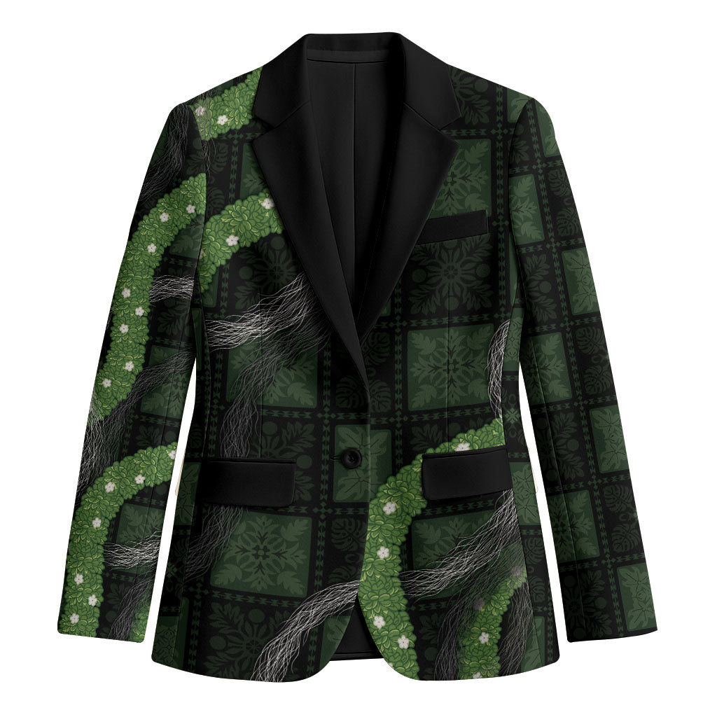 Hawaiian Quilt Blazer Pele Hair Hinahina Lei Black Version