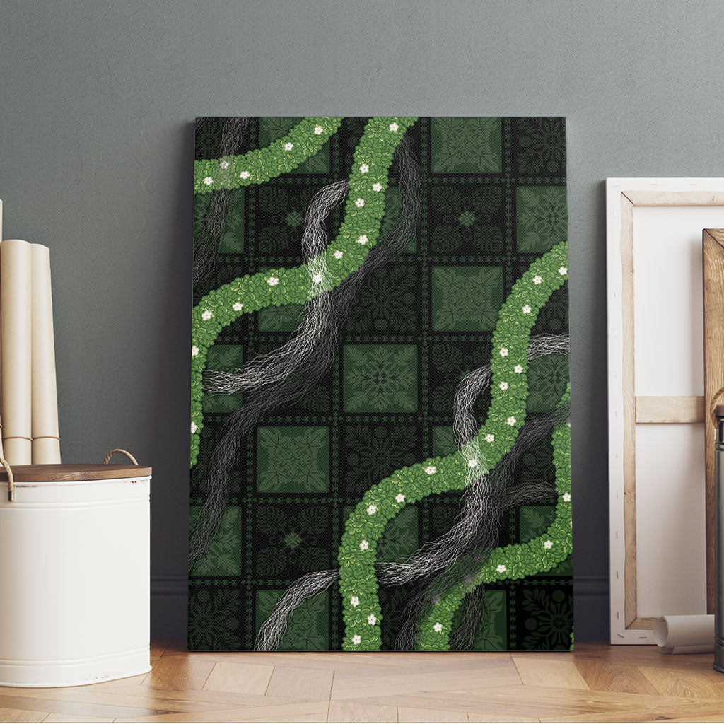 Hawaiian Quilt Canvas Wall Art Pele Hair Hinahina Lei Black Version LT05 - Polynesian Pride