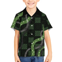 Hawaiian Quilt Family Matching Long Sleeve Bodycon Dress and Hawaiian Shirt Pele Hair Hinahina Lei Black Version