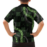 Hawaiian Quilt Family Matching Off The Shoulder Long Sleeve Dress and Hawaiian Shirt Pele Hair Hinahina Lei Black Version
