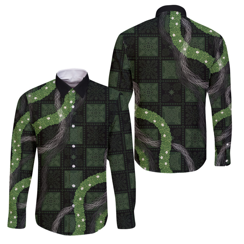Hawaiian Quilt Family Matching Puletasi and Hawaiian Shirt Pele Hair Hinahina Lei Black Version LT05 - Polynesian Pride