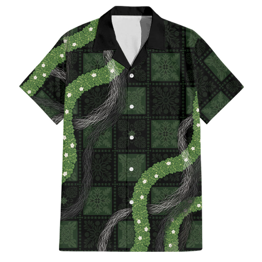 Hawaiian Quilt Family Matching Summer Maxi Dress and Hawaiian Shirt Pele Hair Hinahina Lei Black Version