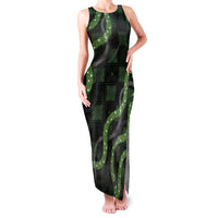 Hawaiian Quilt Family Matching Tank Maxi Dress and Hawaiian Shirt Pele Hair Hinahina Lei Black Version