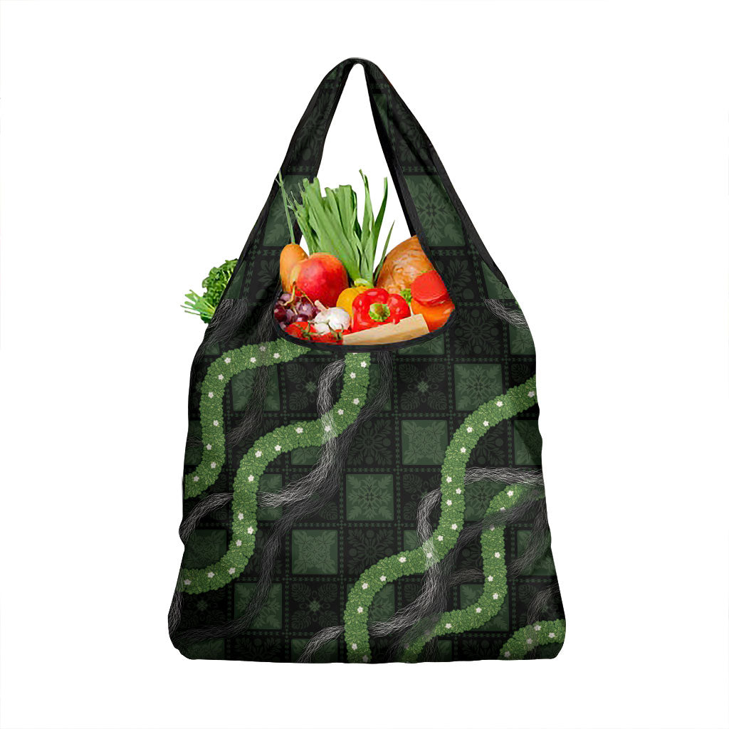 Hawaiian Quilt Grocery Bag Pele Hair Hinahina Lei Black Version LT05 1-pack One Size Black - Polynesian Pride