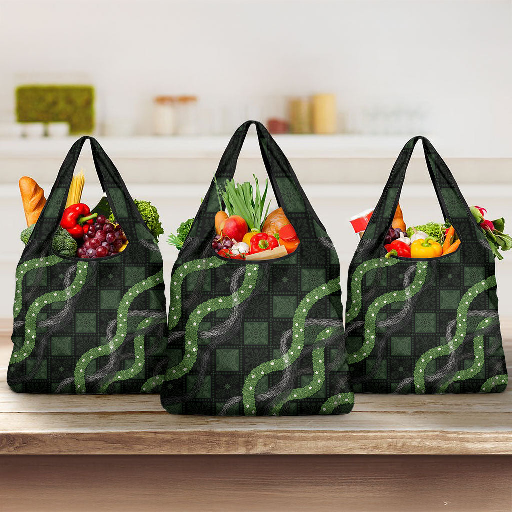 Hawaiian Quilt Grocery Bag Pele Hair Hinahina Lei Black Version LT05 3-pack One Size Black - Polynesian Pride