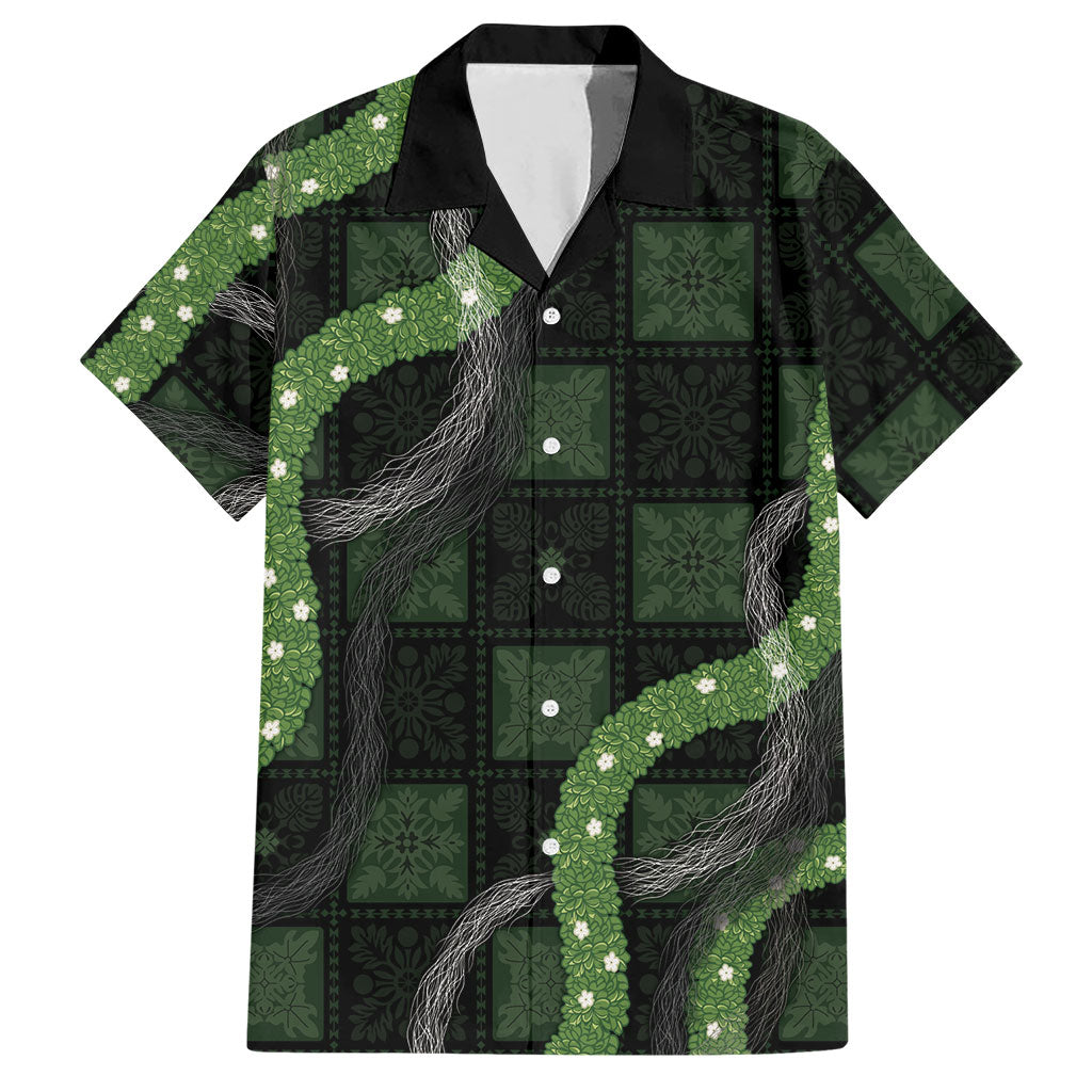 Hawaiian Quilt Hawaiian Shirt Pele Hair Hinahina Lei Black Version LT05 Black - Polynesian Pride