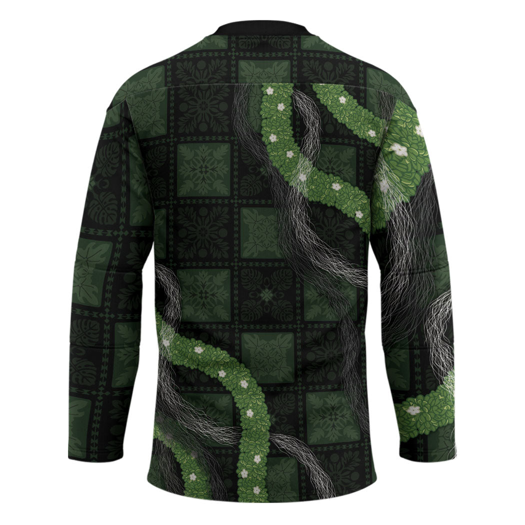 Hawaiian Quilt Hockey Jersey Pele Hair Hinahina Lei Black Version LT05 - Polynesian Pride