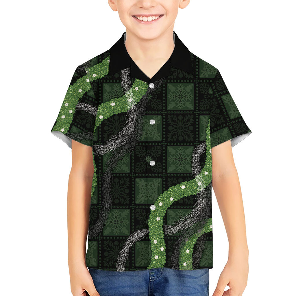 Hawaiian Quilt Kid Hawaiian Shirt Pele Hair Hinahina Lei Black Version LT05 Kid Black - Polynesian Pride