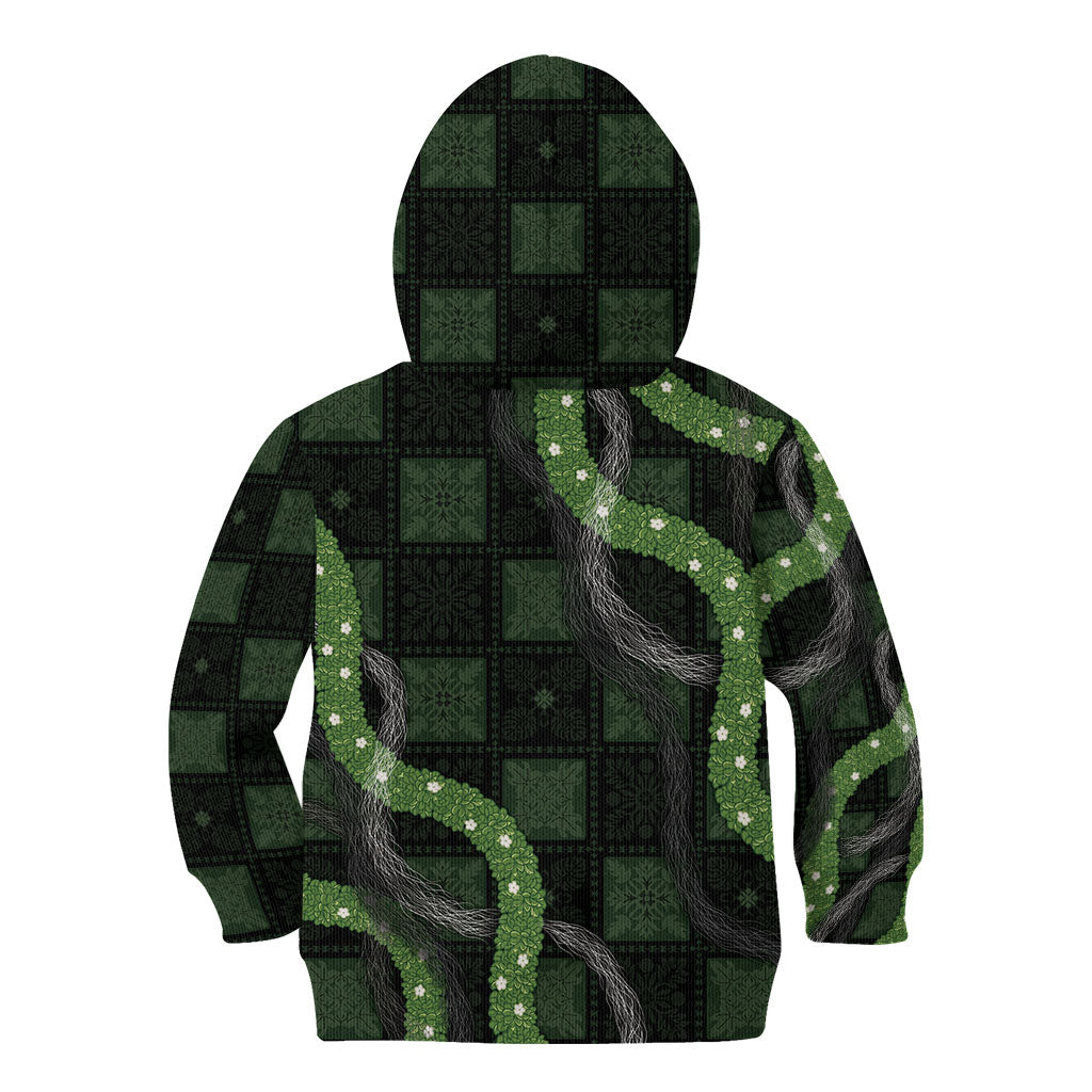 Hawaiian Quilt Kid Hoodie Pele Hair Hinahina Lei Black Version