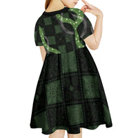 Hawaiian Quilt Kid Short Sleeve Dress Pele Hair Hinahina Lei Black Version LT05 - Polynesian Pride