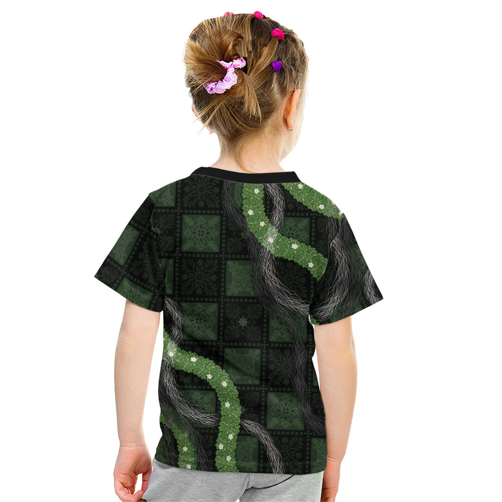 Hawaiian Quilt Kid T Shirt Pele Hair Hinahina Lei Black Version