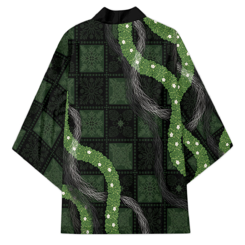 Hawaiian Quilt Kimono Pele Hair Hinahina Lei Black Version LT05 - Polynesian Pride