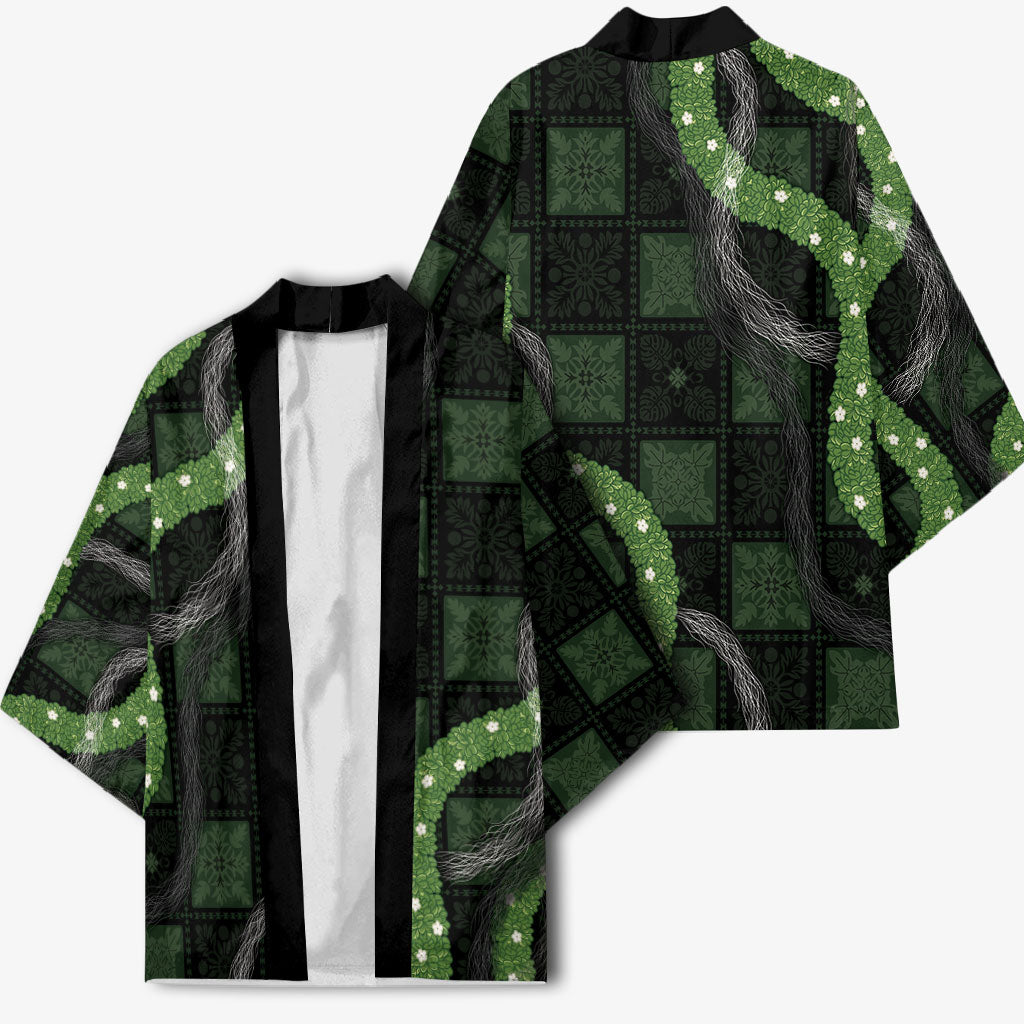 Hawaiian Quilt Kimono Pele Hair Hinahina Lei Black Version LT05 - Polynesian Pride