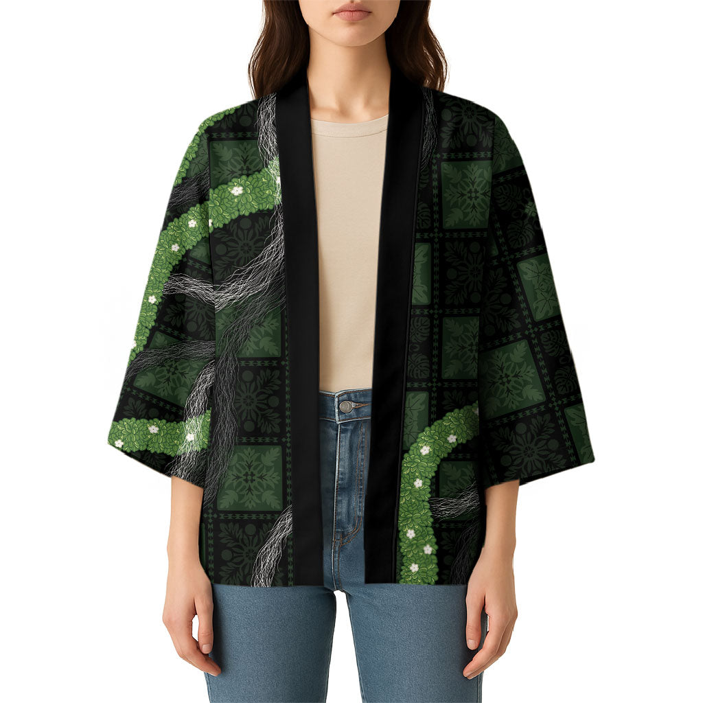 Hawaiian Quilt Kimono Pele Hair Hinahina Lei Black Version LT05 - Polynesian Pride