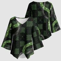 Hawaiian Quilt Kimono Sleeve Blouse Pele Hair Hinahina Lei Black Version LT05 - Polynesian Pride