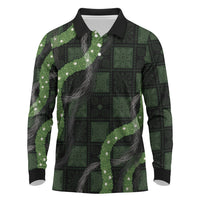 Hawaiian Quilt Long Sleeve Polo Shirt Pele Hair Hinahina Lei Black Version LT05 Black - Polynesian Pride