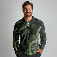 Hawaiian Quilt Long Sleeve Polo Shirt Pele Hair Hinahina Lei Black Version LT05 - Polynesian Pride
