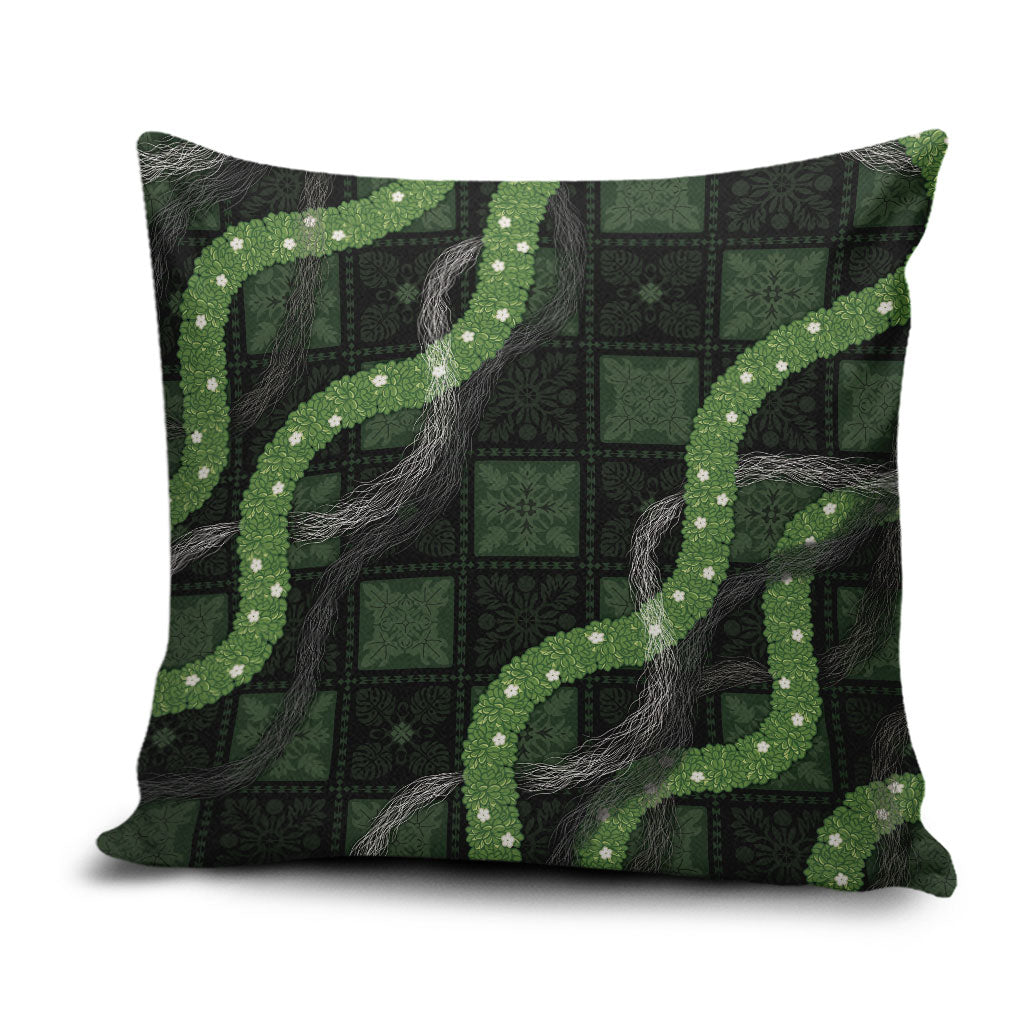 Hawaiian Quilt Pillow Cover Pele Hair Hinahina Lei Black Version LT05 Black - Polynesian Pride