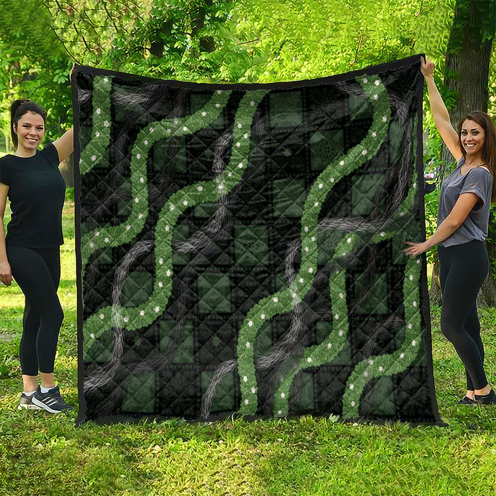 Hawaiian Quilt Quilt Pele Hair Hinahina Lei Black Version LT05 - Polynesian Pride