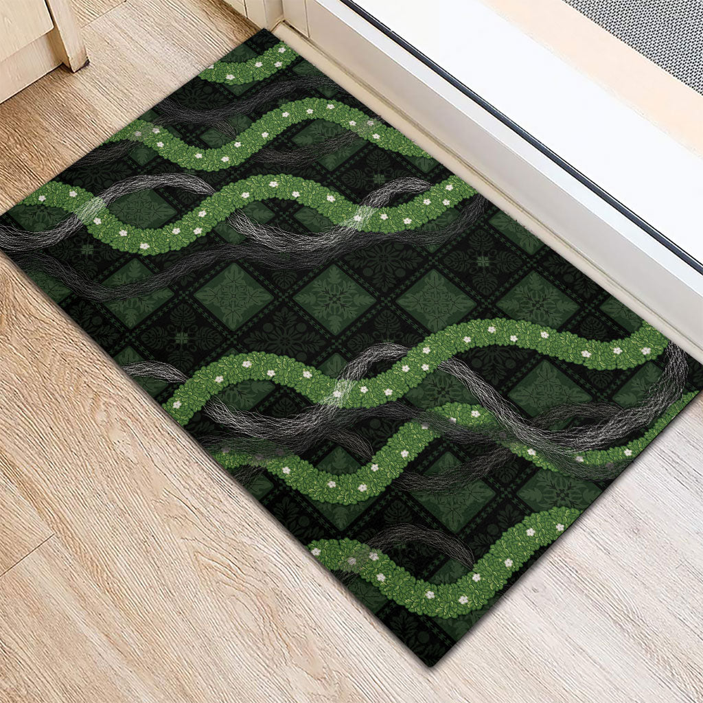 Hawaiian Quilt Rubber Doormat Pele Hair Hinahina Lei Black Version
