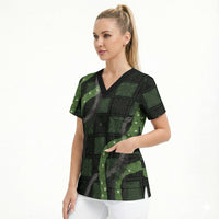 Hawaiian Quilt Scrub Top Pele Hair Hinahina Lei Black Version