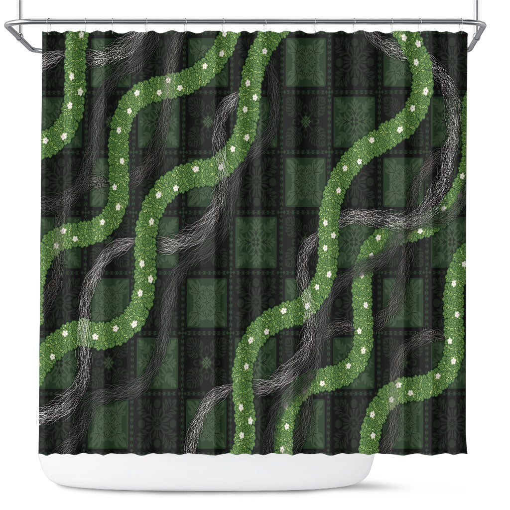 Hawaiian Quilt Shower Curtain Pele Hair Hinahina Lei Black Version LT05 Black - Polynesian Pride